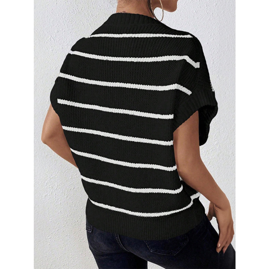 Striped Round Neck Short Sleeve Knit Top Apparel and Accessories