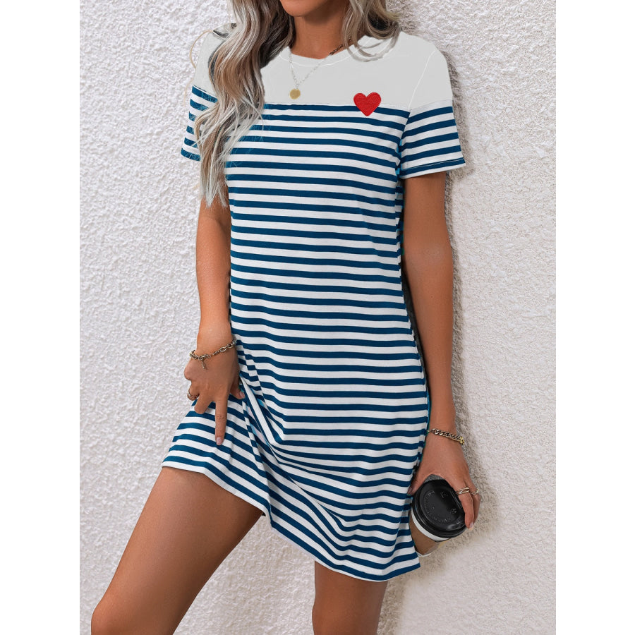 Striped Round Neck Short Sleeve Mini Tee Dress Apparel and Accessories