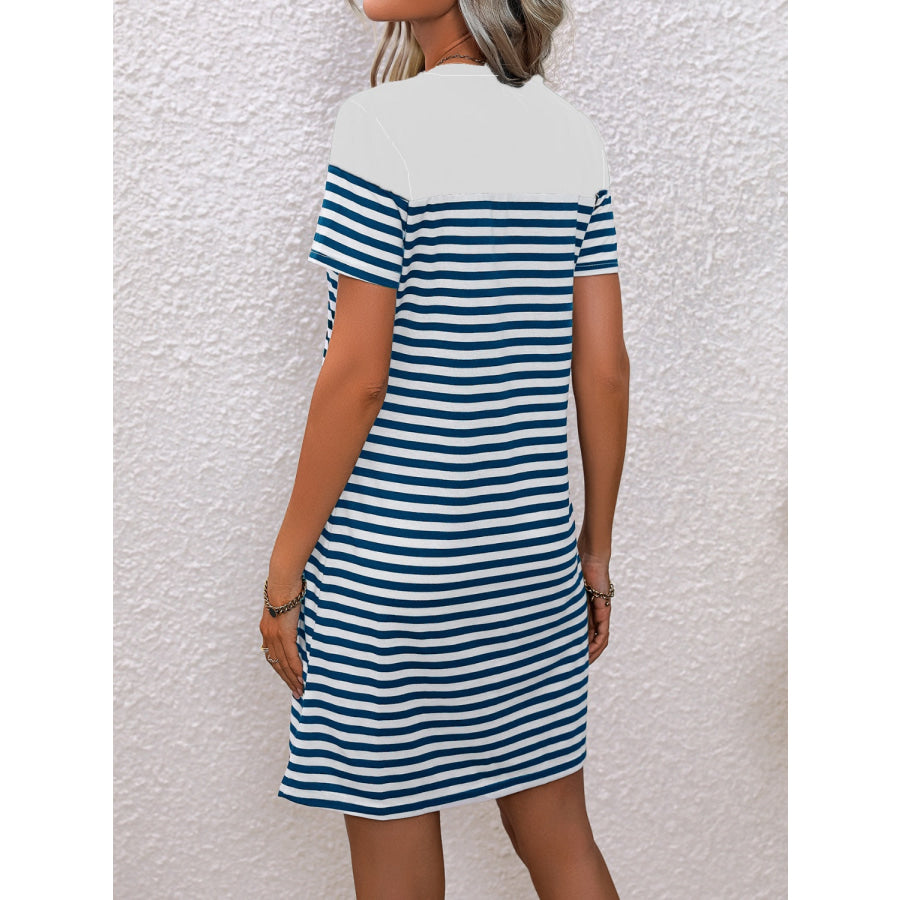 Striped Round Neck Short Sleeve Mini Tee Dress Apparel and Accessories