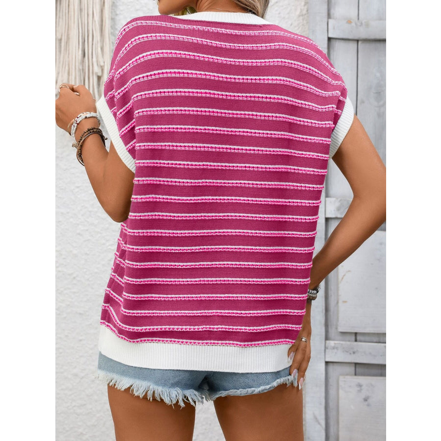 Striped Round Neck Short Sleeve Sweater Apparel and Accessories