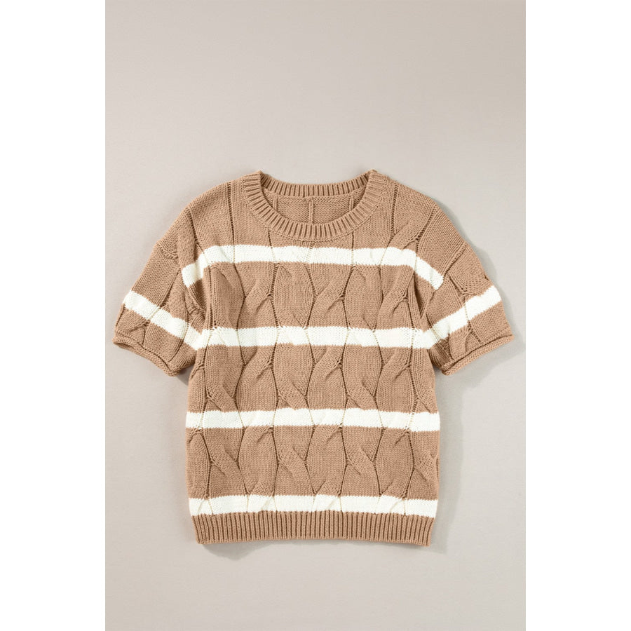 Striped Round Neck Short Sleeve Sweater Apparel and Accessories