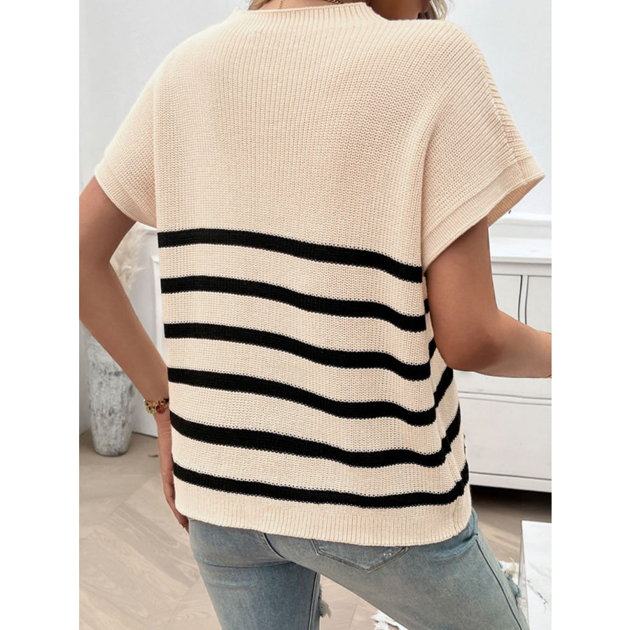 Striped Round Neck Short Sleeve Sweater Apparel and Accessories