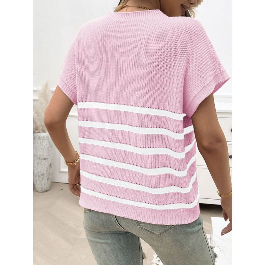 Striped Round Neck Short Sleeve Sweater Apparel and Accessories