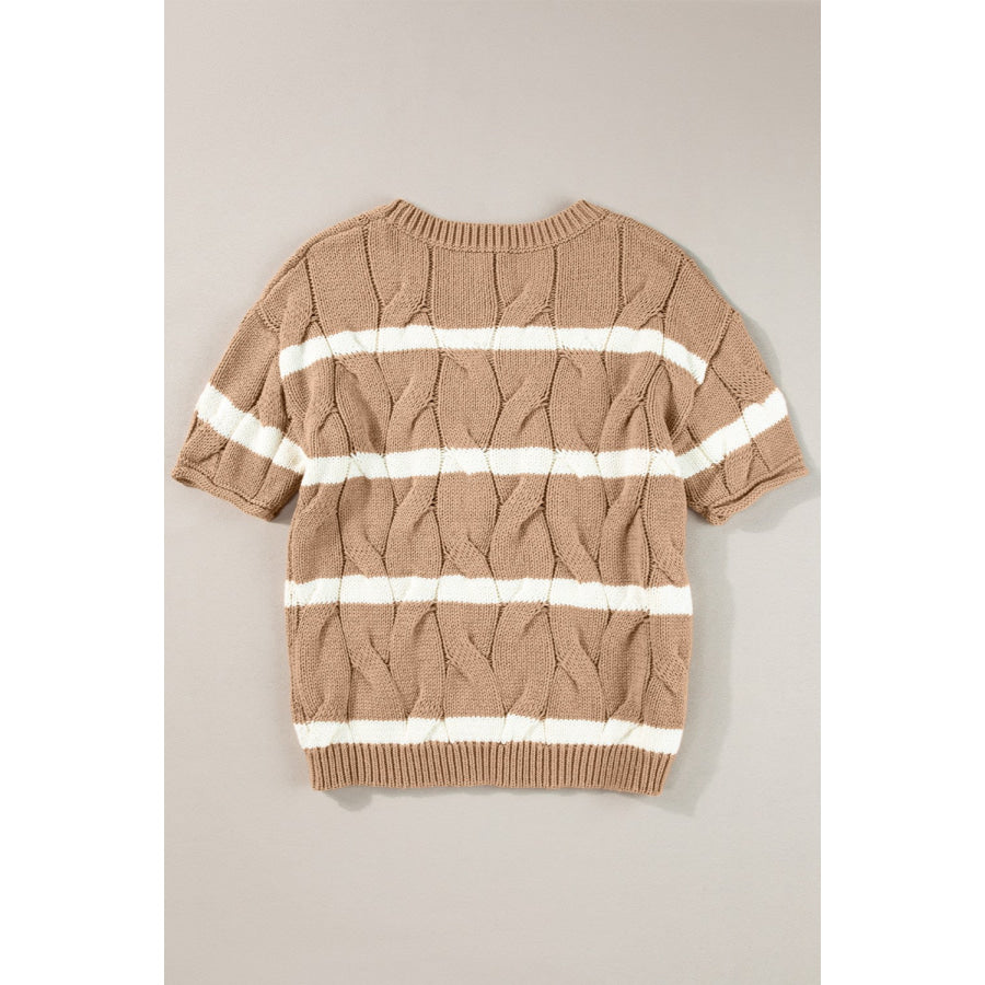 Striped Round Neck Short Sleeve Sweater Apparel and Accessories