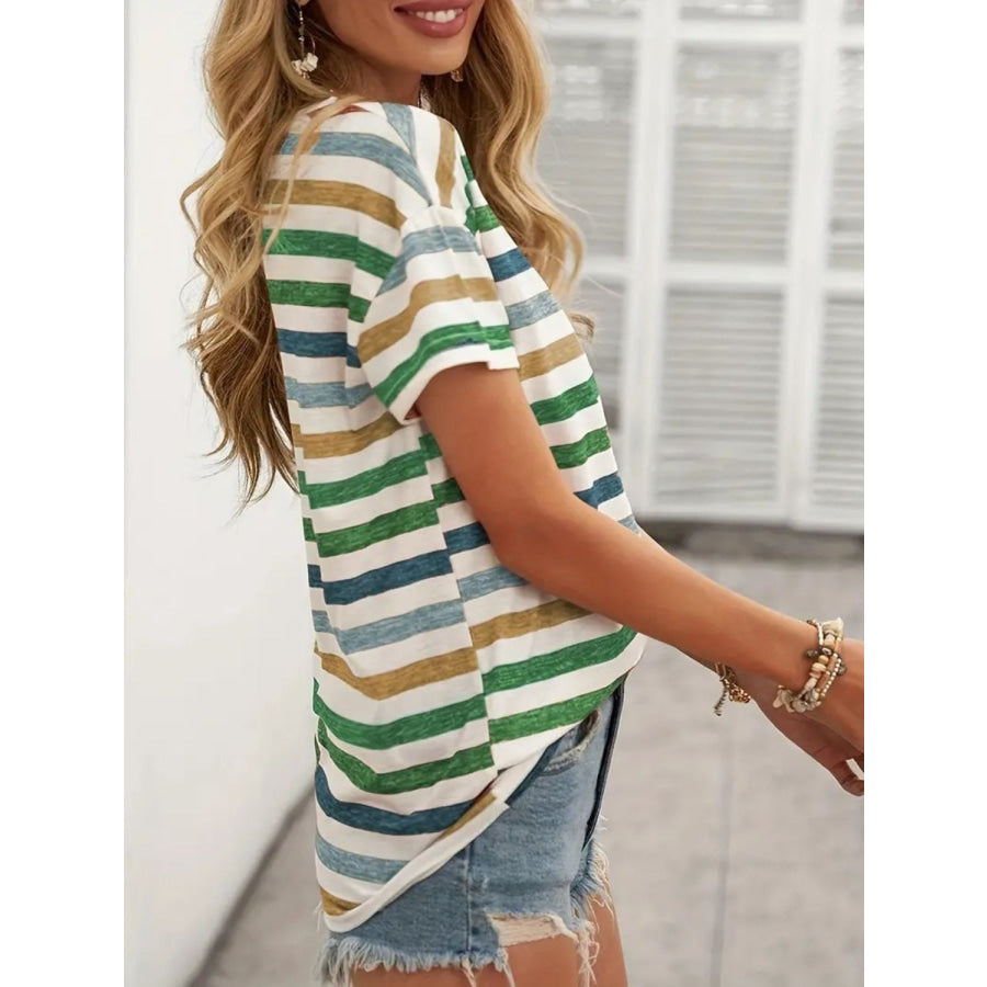 Striped Round Neck Short Sleeve T-Shirt Apparel and Accessories