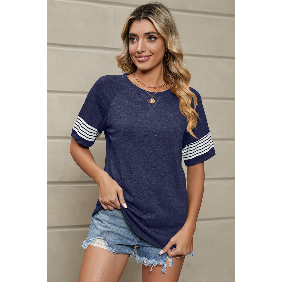 Striped Round Neck Short Sleeve T - Shirt Apparel and Accessories