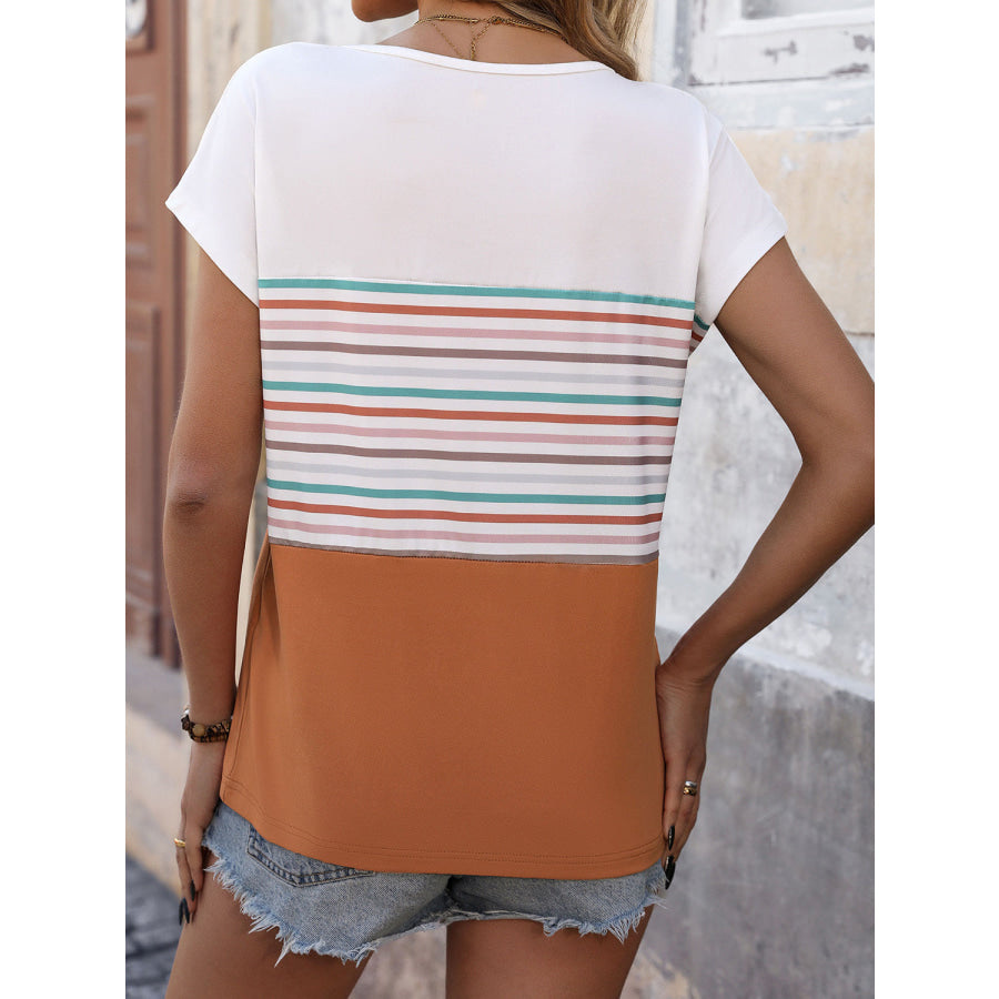 Striped Round Neck Short Sleeve T-Shirt Apparel and Accessories
