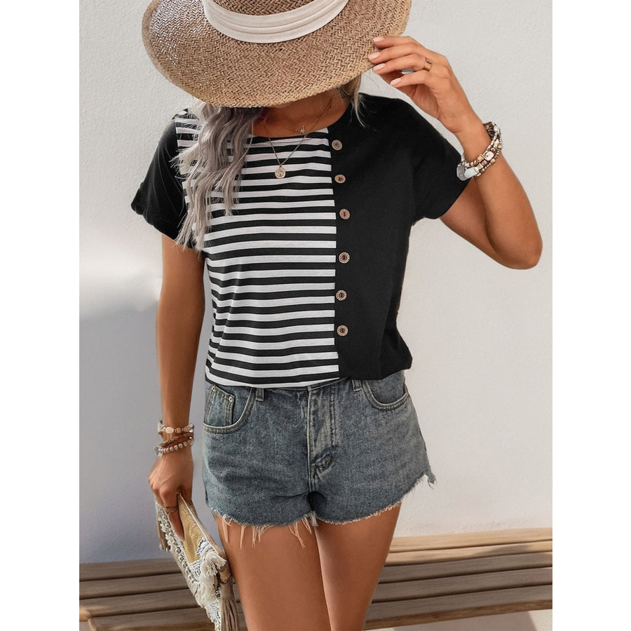 Striped Round Neck Short Sleeve T-Shirt Apparel and Accessories