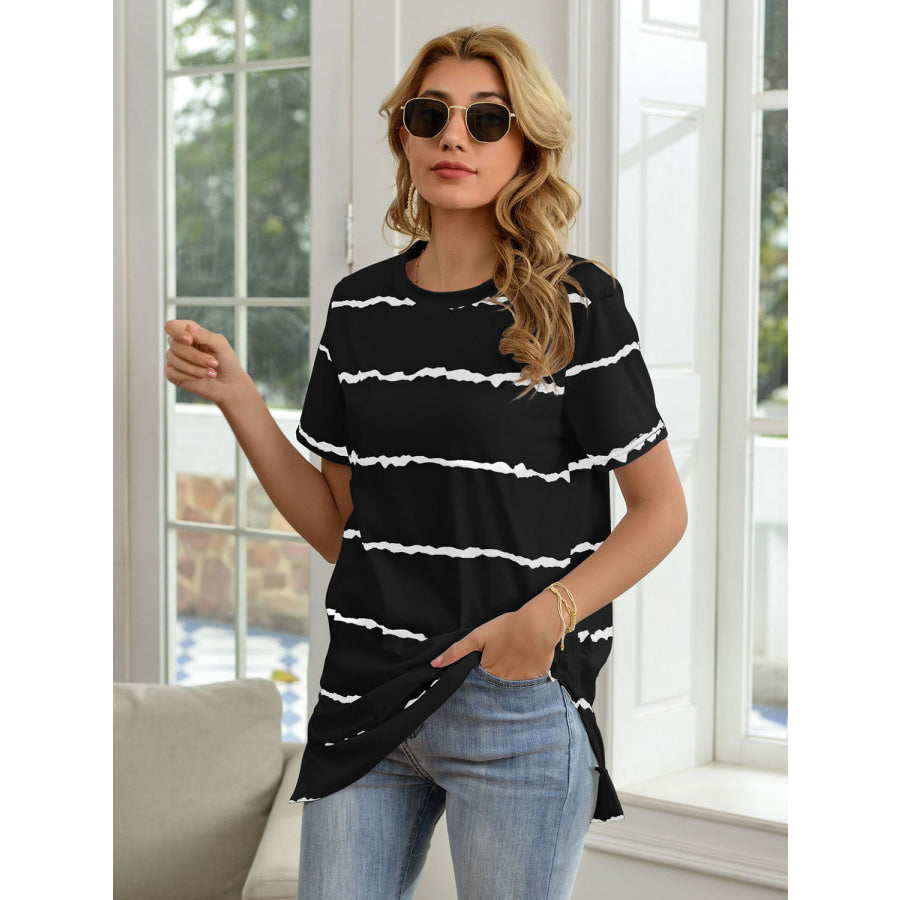 Striped Round Neck Short Sleeve T-Shirt Apparel and Accessories