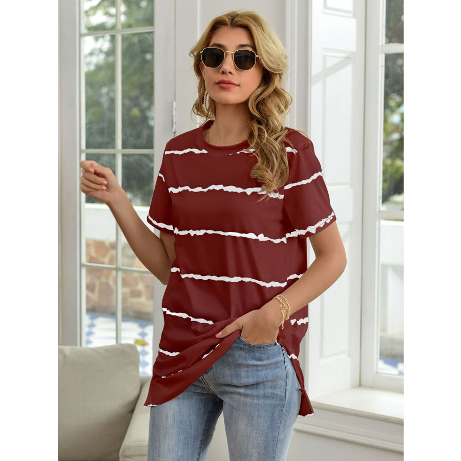 Striped Round Neck Short Sleeve T-Shirt Apparel and Accessories