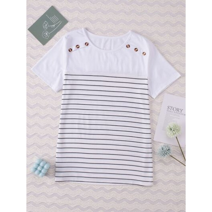 Striped Round Neck Short Sleeve T-Shirt Apparel and Accessories