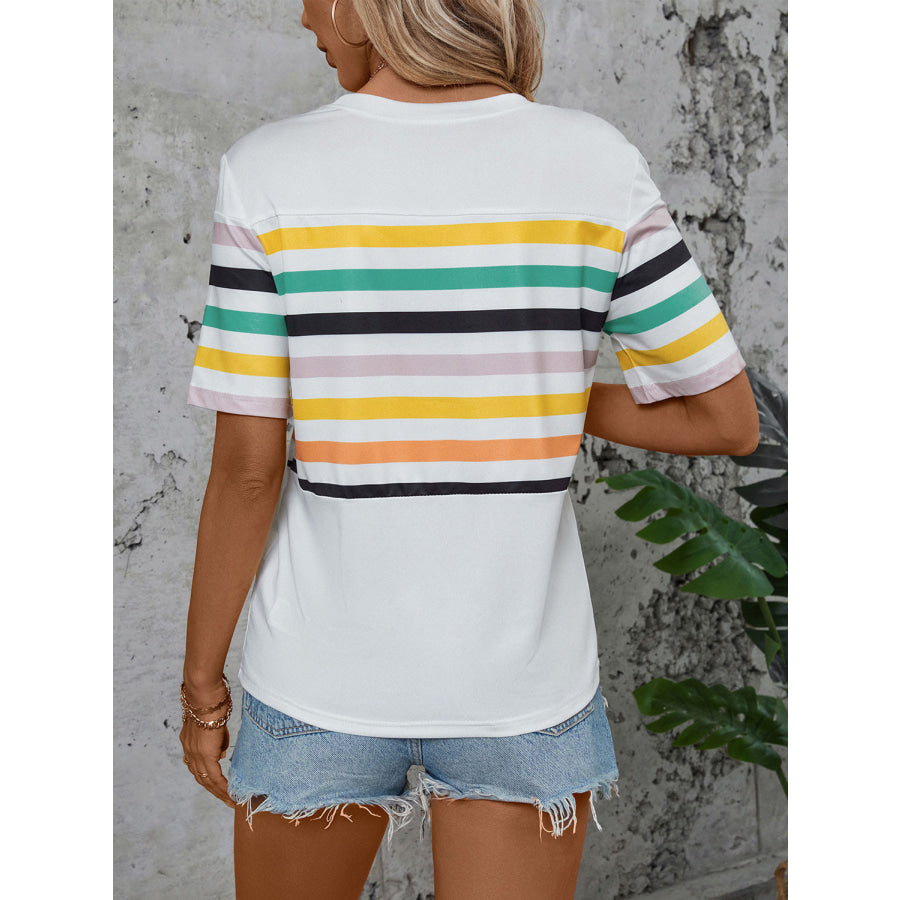 Striped Round Neck Short Sleeve T - Shirt Apparel and Accessories