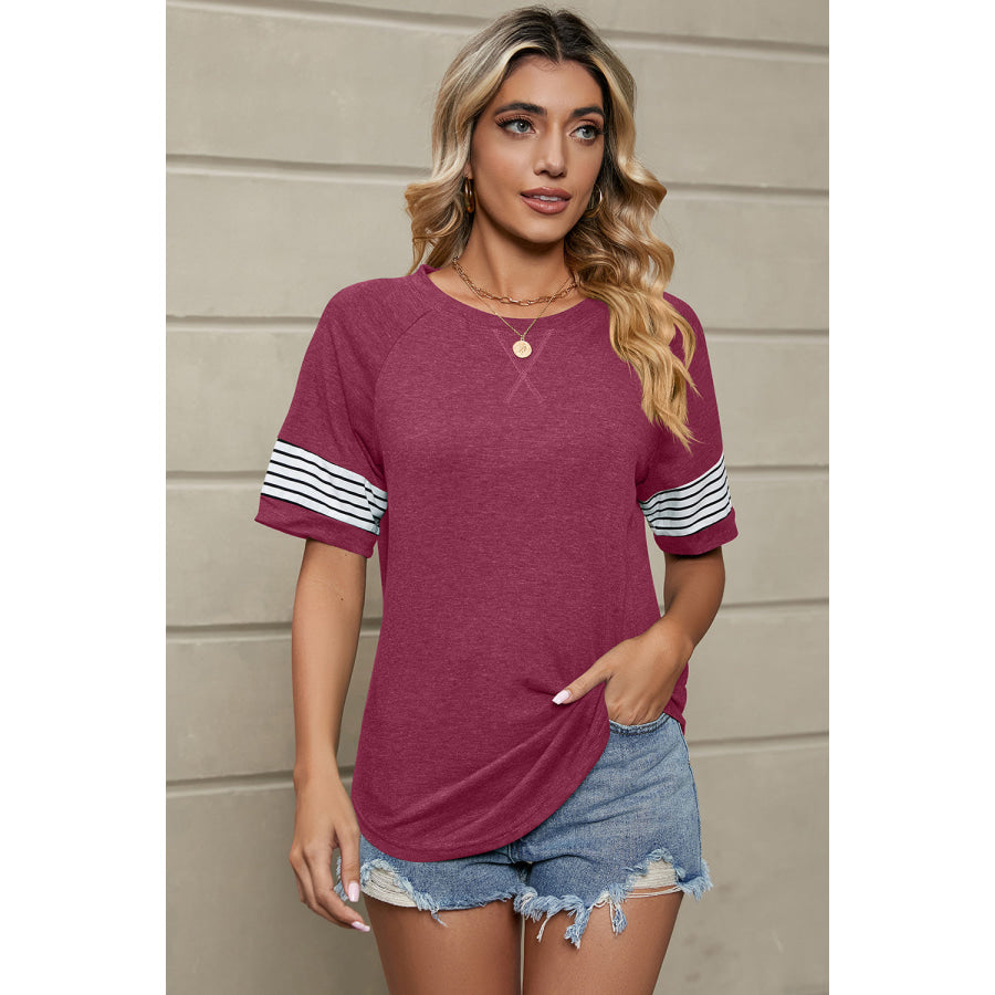 Striped Round Neck Short Sleeve T - Shirt Apparel and Accessories