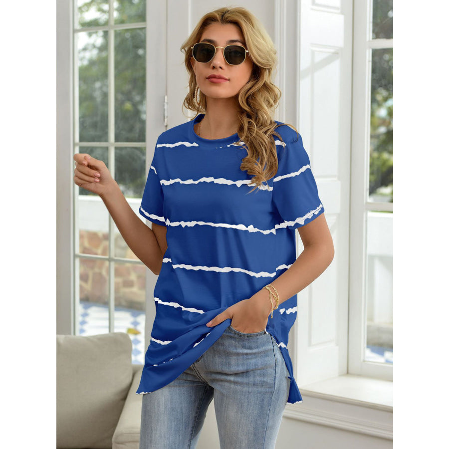 Striped Round Neck Short Sleeve T-Shirt Apparel and Accessories