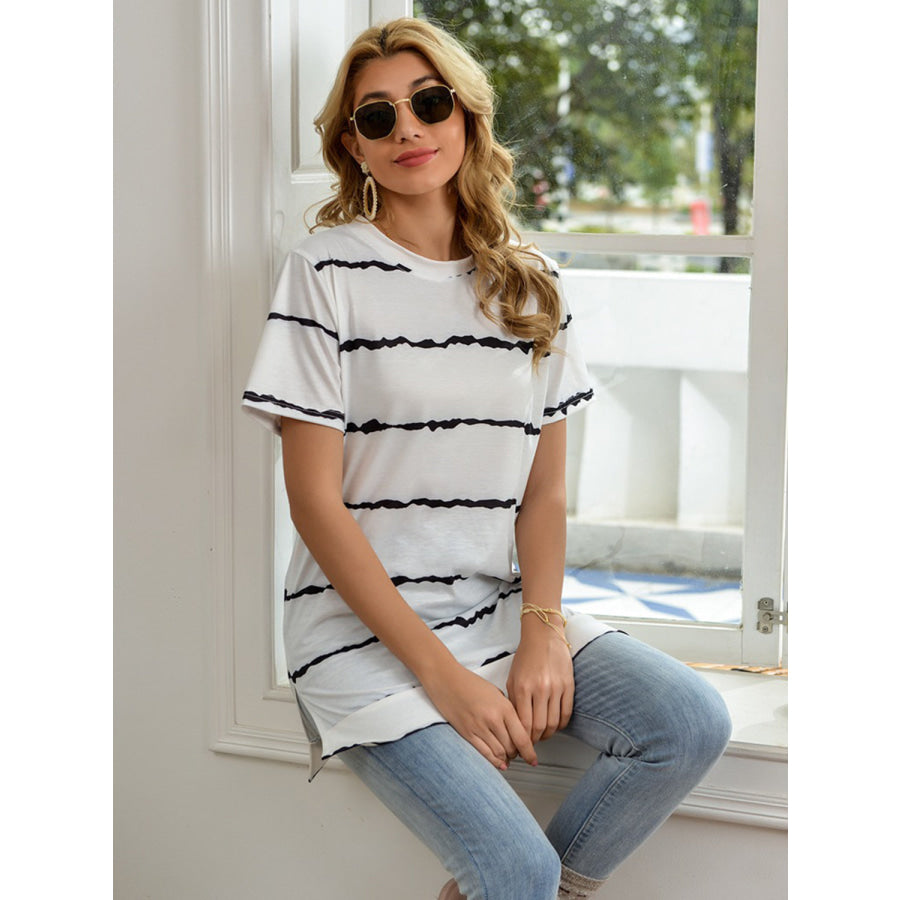 Striped Round Neck Short Sleeve T-Shirt Apparel and Accessories