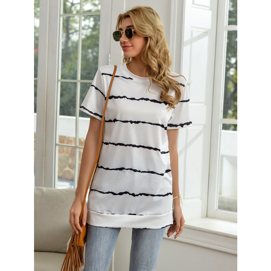 Striped Round Neck Short Sleeve T-Shirt Apparel and Accessories