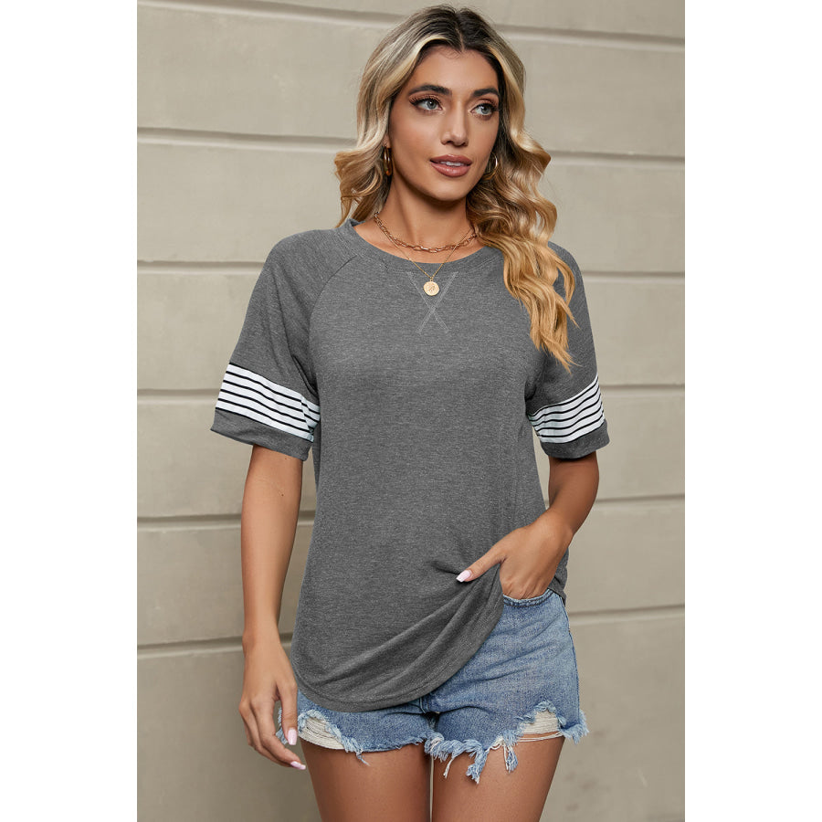 Striped Round Neck Short Sleeve T - Shirt Apparel and Accessories