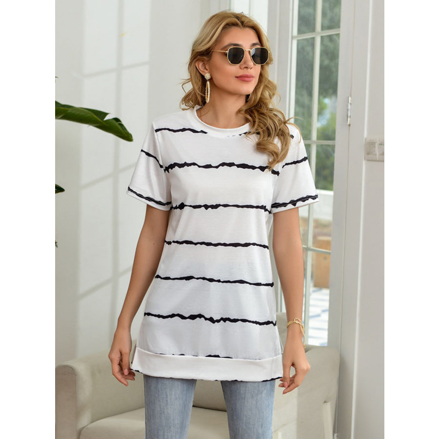 Striped Round Neck Short Sleeve T-Shirt Apparel and Accessories