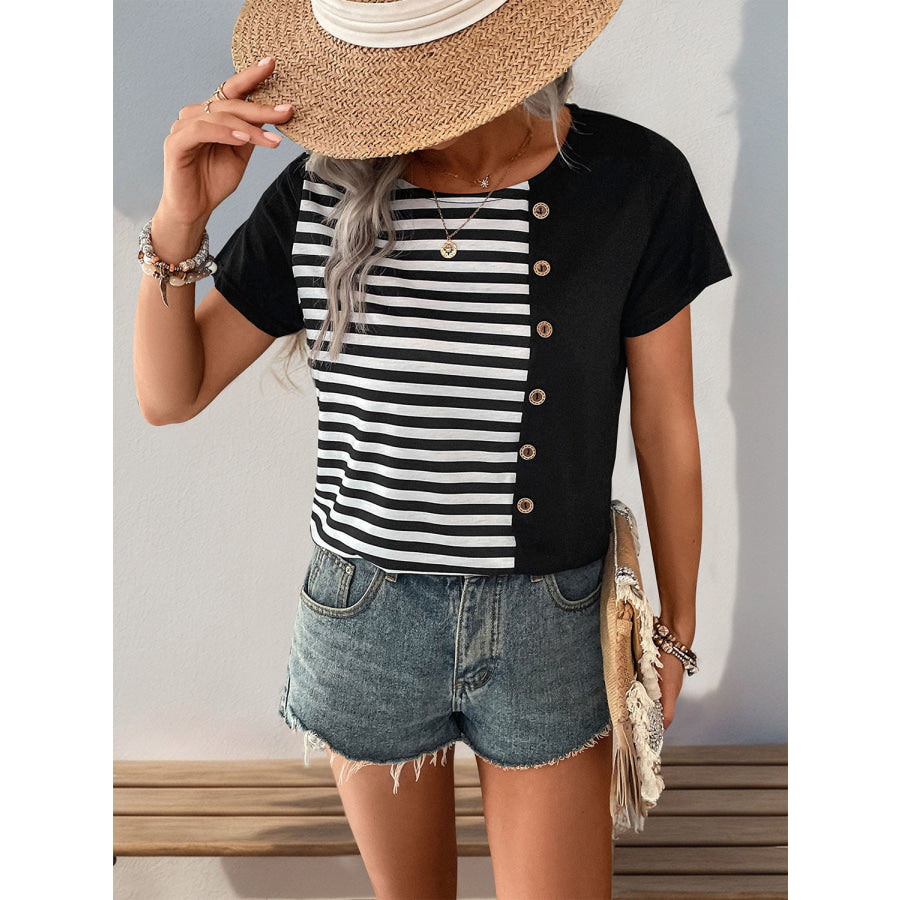 Striped Round Neck Short Sleeve T-Shirt Apparel and Accessories