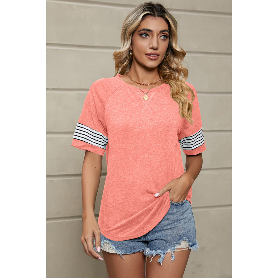 Striped Round Neck Short Sleeve T - Shirt Apparel and Accessories