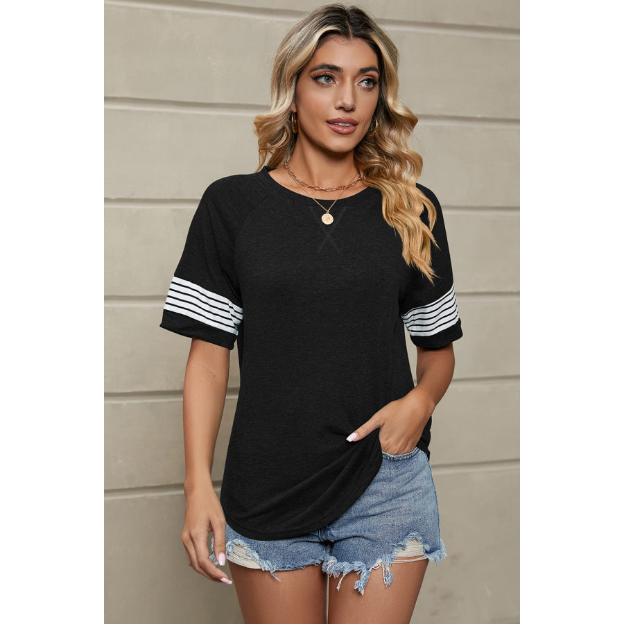 Striped Round Neck Short Sleeve T - Shirt Apparel and Accessories