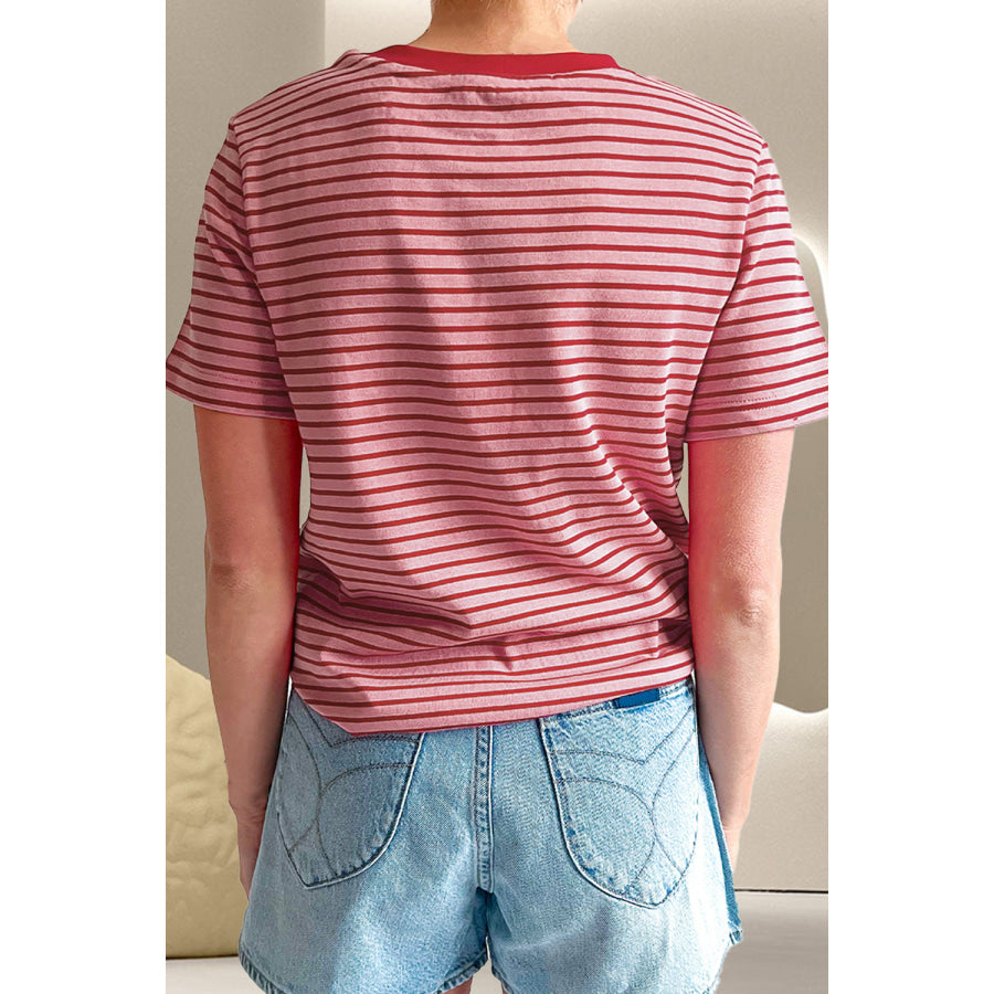 Striped Round Neck Short Sleeve T-Shirt Apparel and Accessories