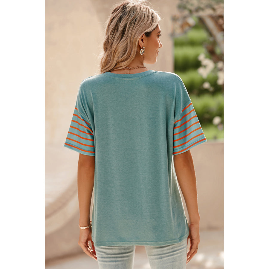 Striped Round Neck Short Sleeve T-Shirt Apparel and Accessories