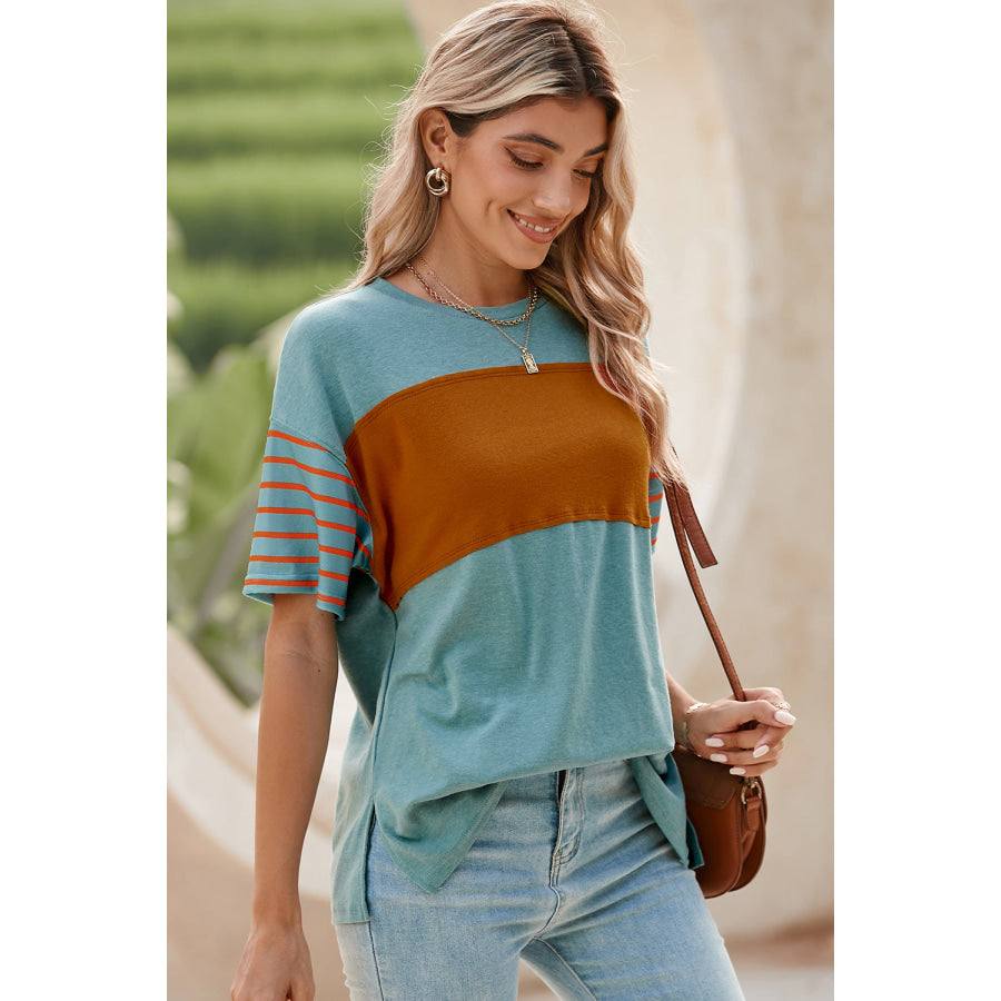 Striped Round Neck Short Sleeve T-Shirt Apparel and Accessories