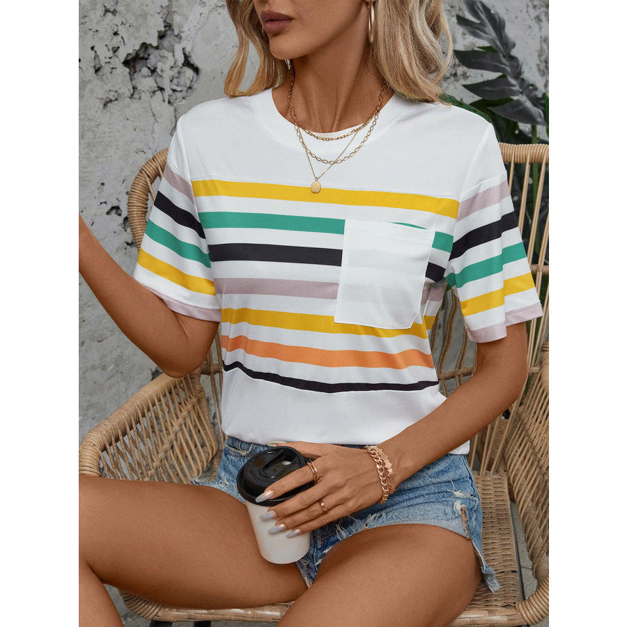 Striped Round Neck Short Sleeve T - Shirt Apparel and Accessories