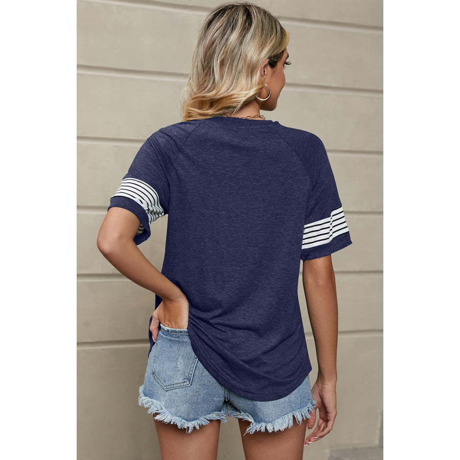 Striped Round Neck Short Sleeve T - Shirt Apparel and Accessories