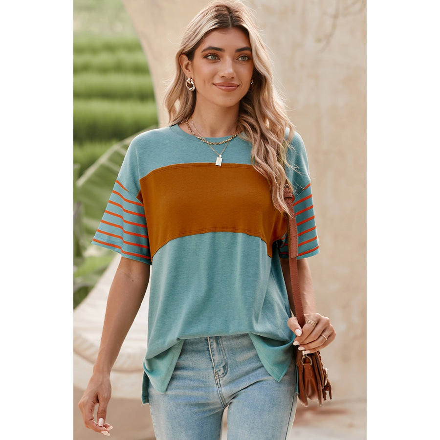 Striped Round Neck Short Sleeve T-Shirt Apparel and Accessories