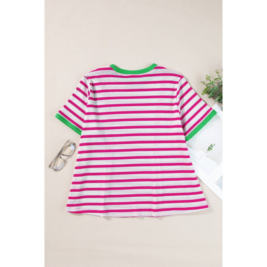 Striped Round Neck Short Sleeve T-Shirt Apparel and Accessories