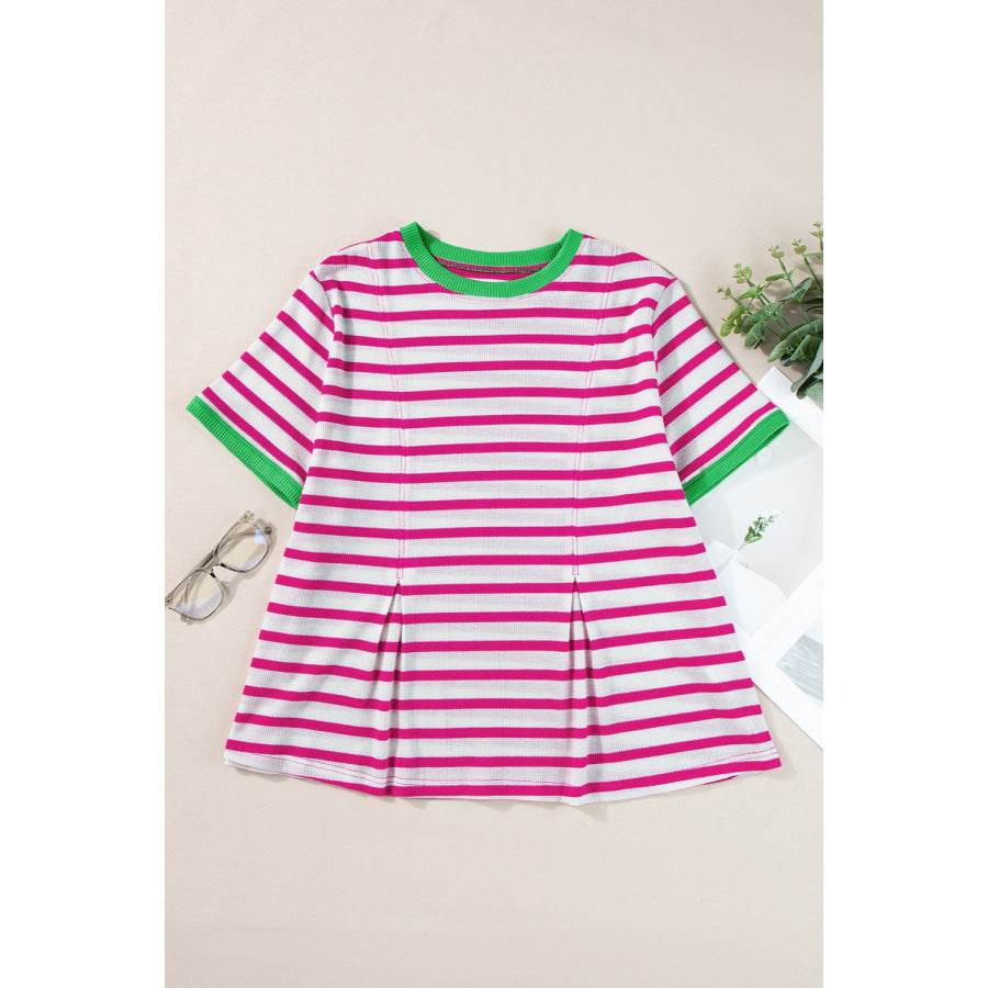 Striped Round Neck Short Sleeve T-Shirt Apparel and Accessories