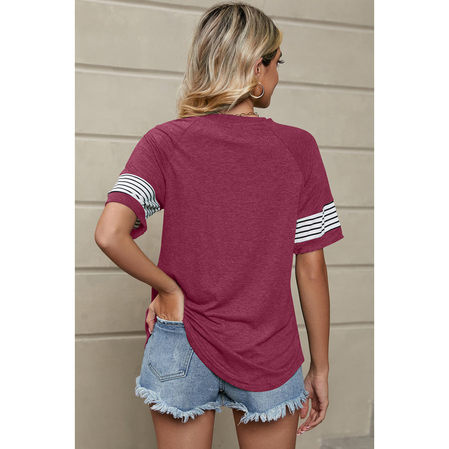 Striped Round Neck Short Sleeve T - Shirt Apparel and Accessories