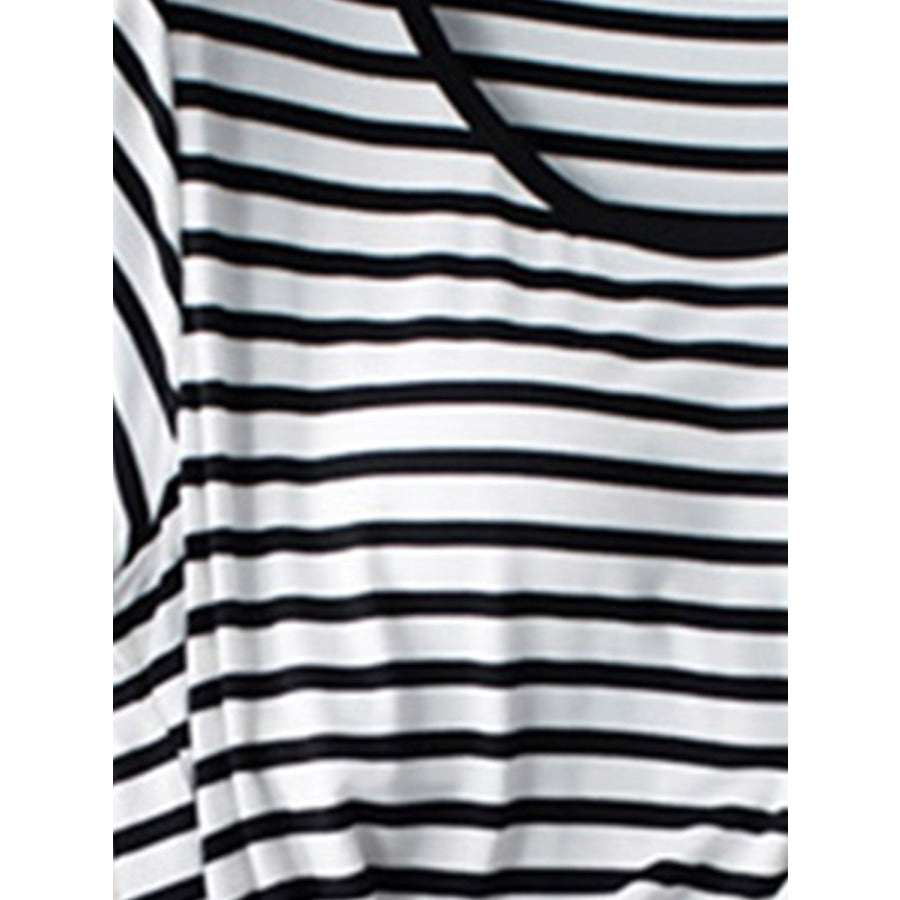 Striped Round Neck Short Sleeve T-Shirt with Bra Black / M Apparel and Accessories