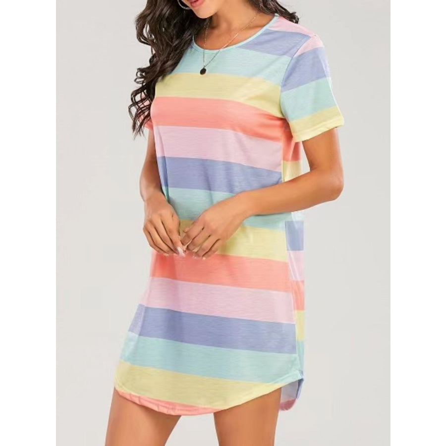 Striped Round Neck Short Sleeve Tee Dress Apparel and Accessories