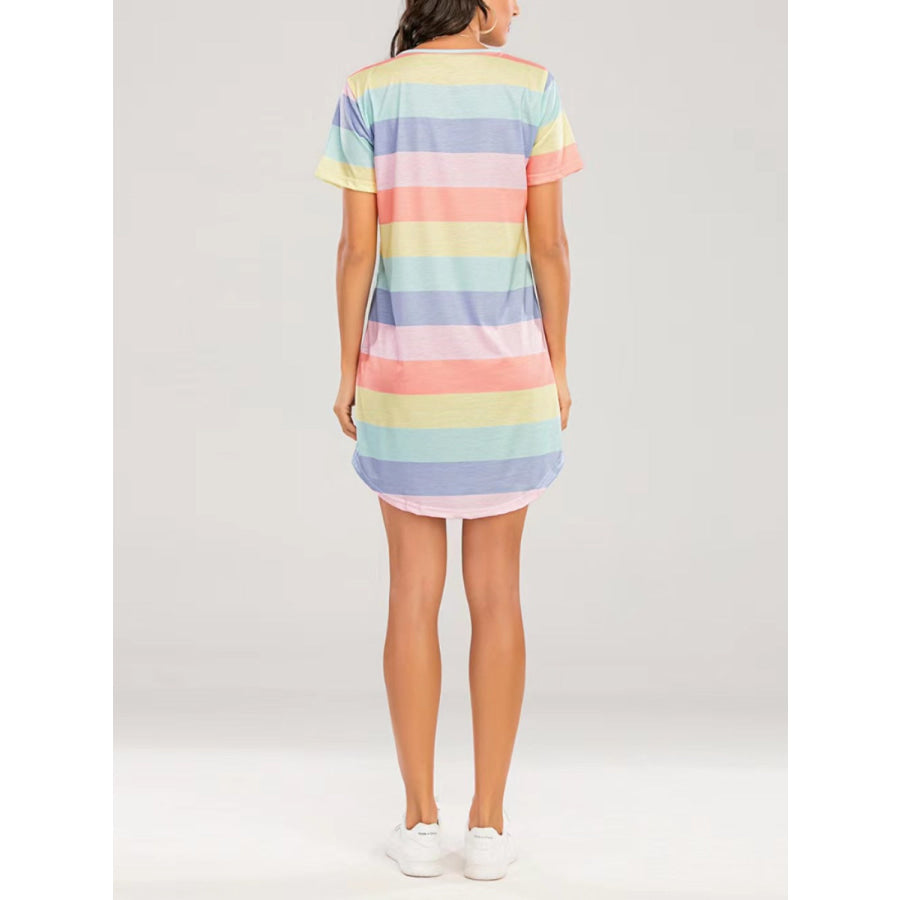 Striped Round Neck Short Sleeve Tee Dress Apparel and Accessories