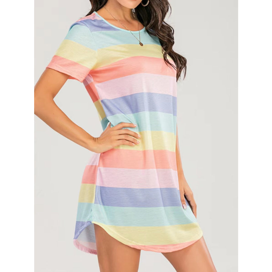 Striped Round Neck Short Sleeve Tee Dress Apparel and Accessories