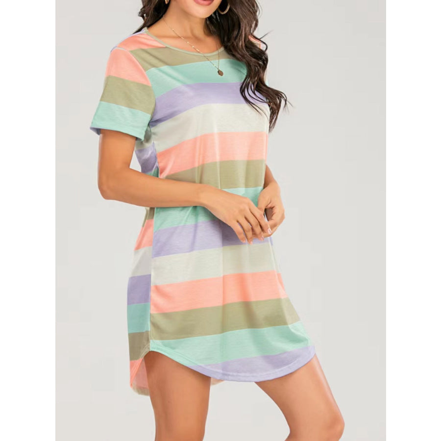 Striped Round Neck Short Sleeve Tee Dress Apparel and Accessories