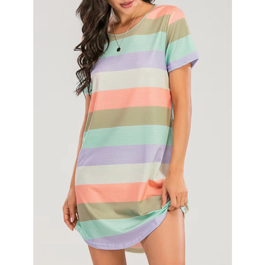 Striped Round Neck Short Sleeve Tee Dress Apparel and Accessories