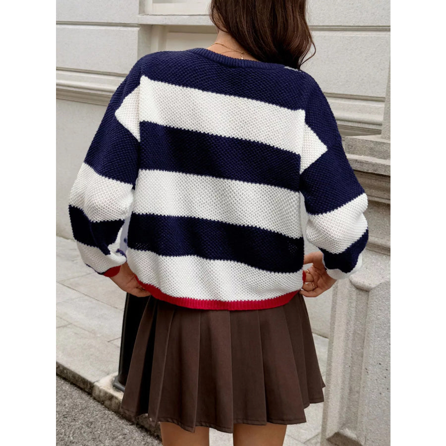Striped Round Neck Sweater Apparel and Accessories