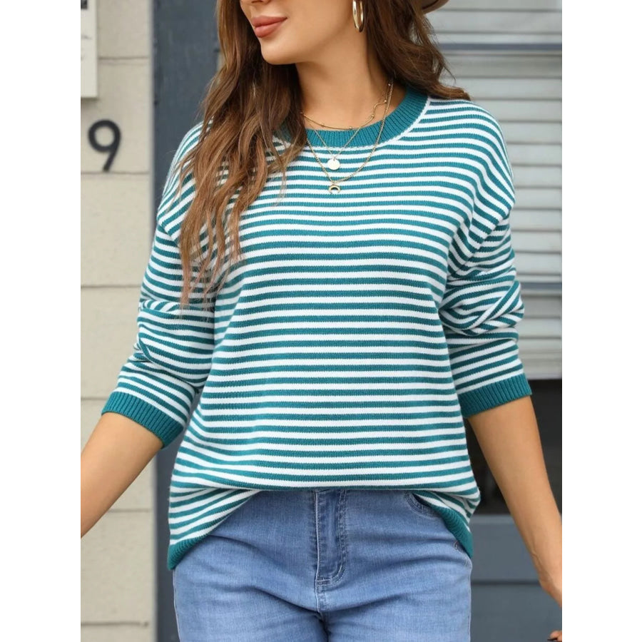 Striped Round Neck Sweater Apparel and Accessories