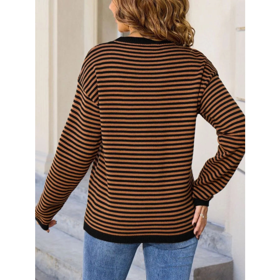 Striped Round Neck Sweater Apparel and Accessories