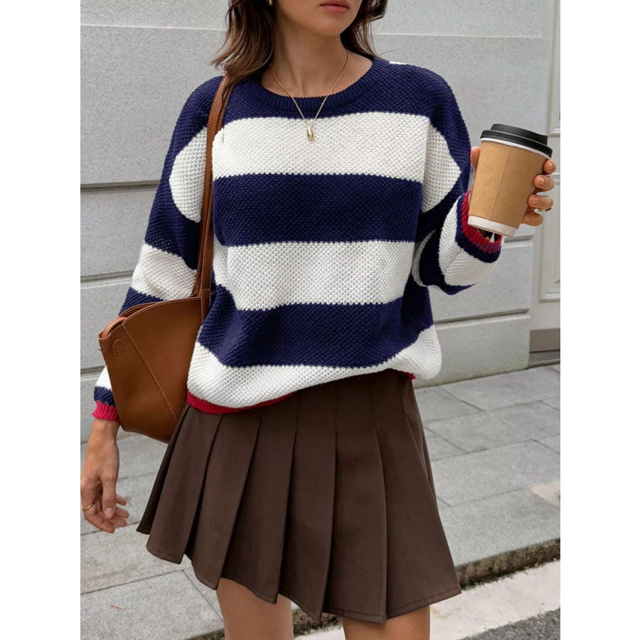 Striped Round Neck Sweater Apparel and Accessories
