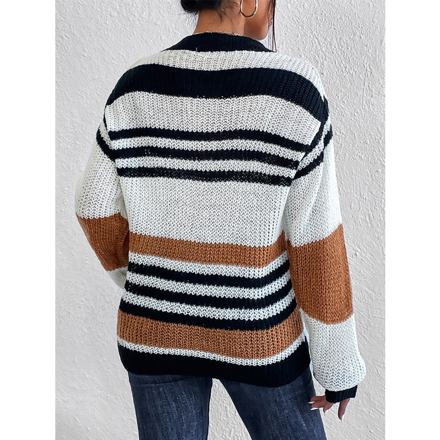 Striped Round Neck Sweater Caramel / S