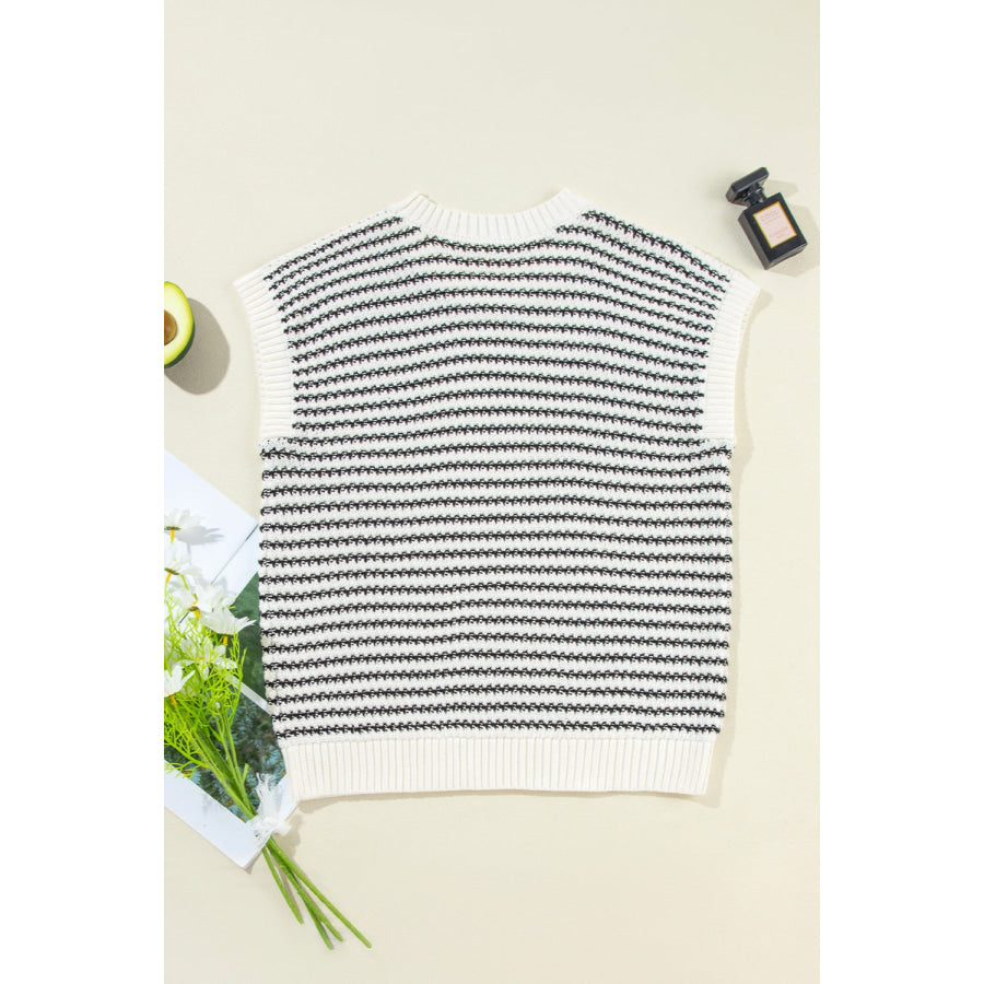 Striped Round Neck Sweater Vest Apparel and Accessories