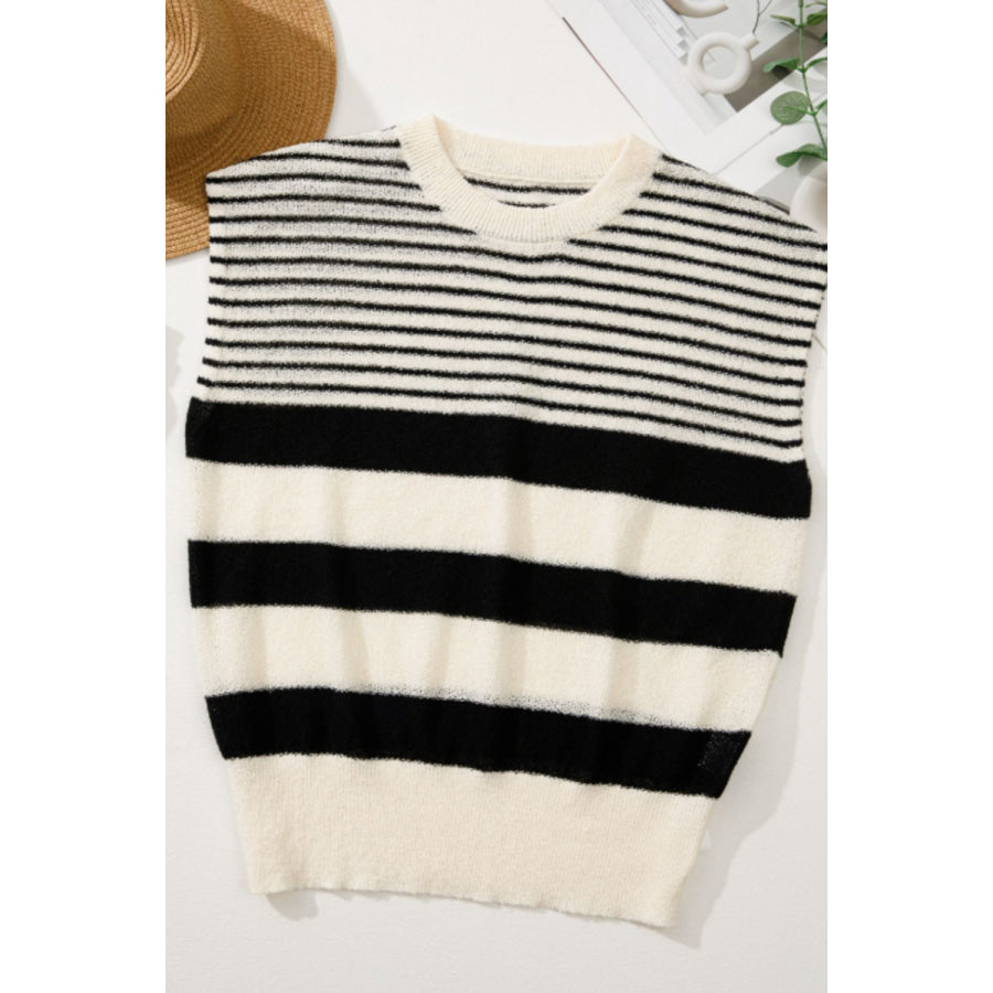 Striped Round Neck Sweater Vest Apparel and Accessories