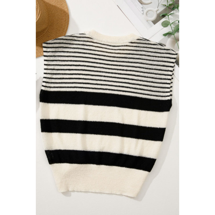 Striped Round Neck Sweater Vest Apparel and Accessories