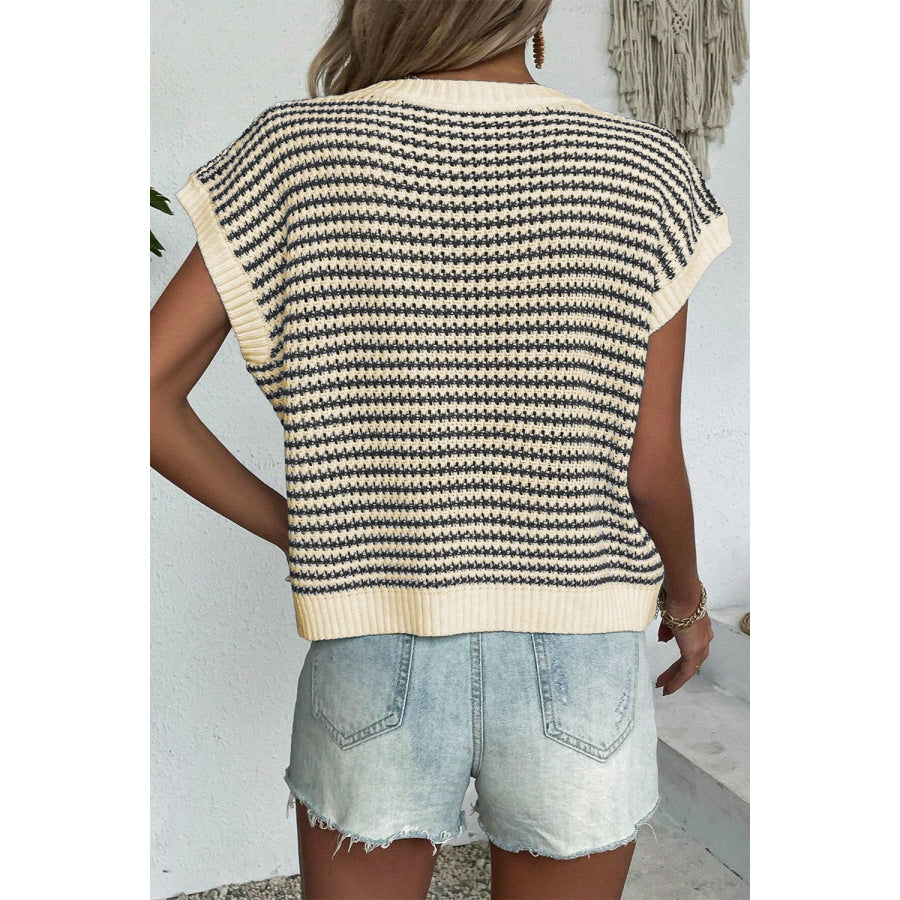 Striped Round Neck Sweater Vest Apparel and Accessories