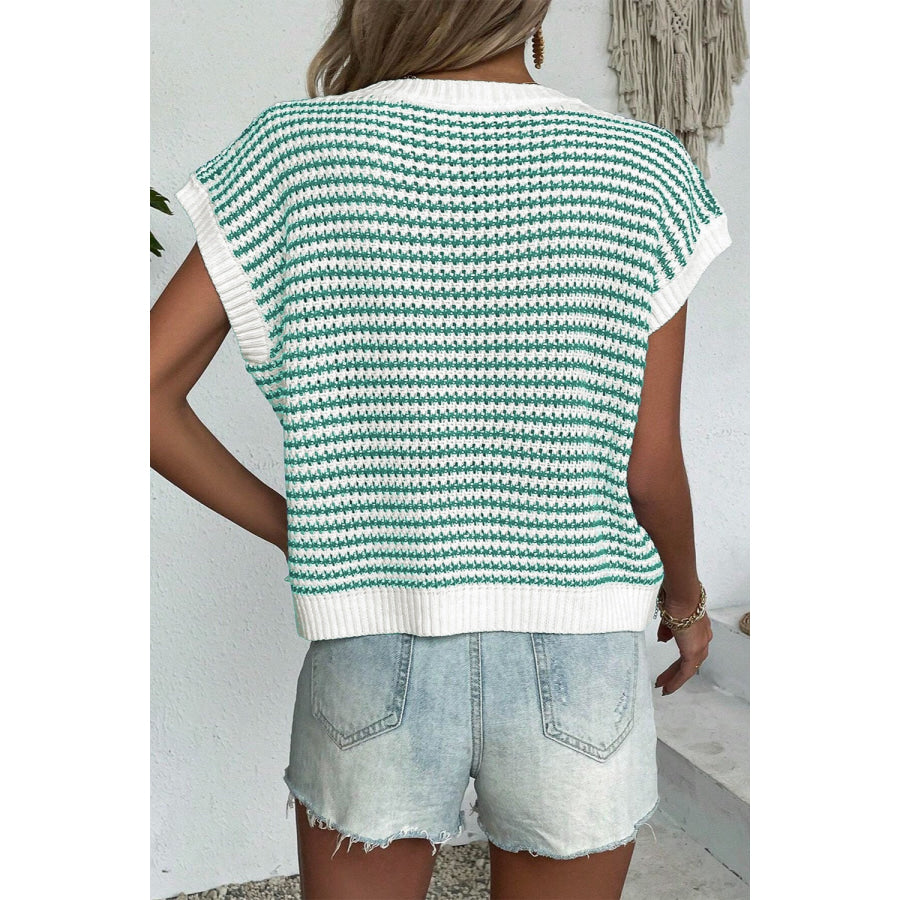 Striped Round Neck Sweater Vest Apparel and Accessories